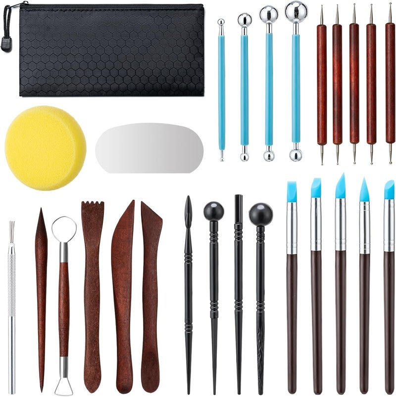 Amrules Clay Tools Kit, 27 PCS Red Pottery Tools, Practical Polymer Clay Sculpting Tools Kit, Air Dry Clay Tools Set for Adults, Pottery Craft, Dotting, Carving, Drawing, Molding, Modeling, Shaping - Image 1